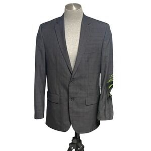 Alfani Macys Slim Fit Charcoal Plaid Classic Blazer Jacket Mens 42L